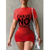 LW Round Neck Letter Print Bodycon Dress