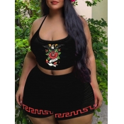 LW Plus Size Cami Floral Geometric Print Shorts Se
