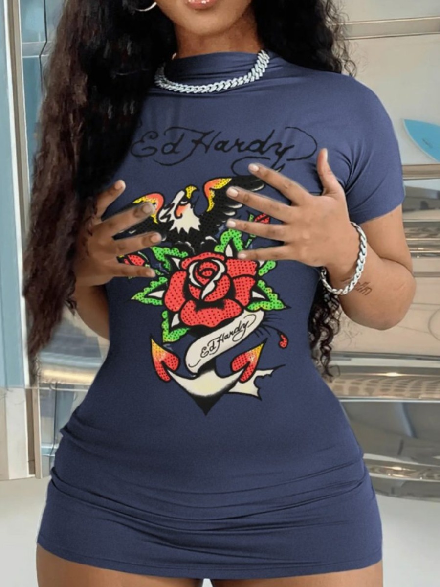 LW Plus Size Floral Figure Letter Print Dress