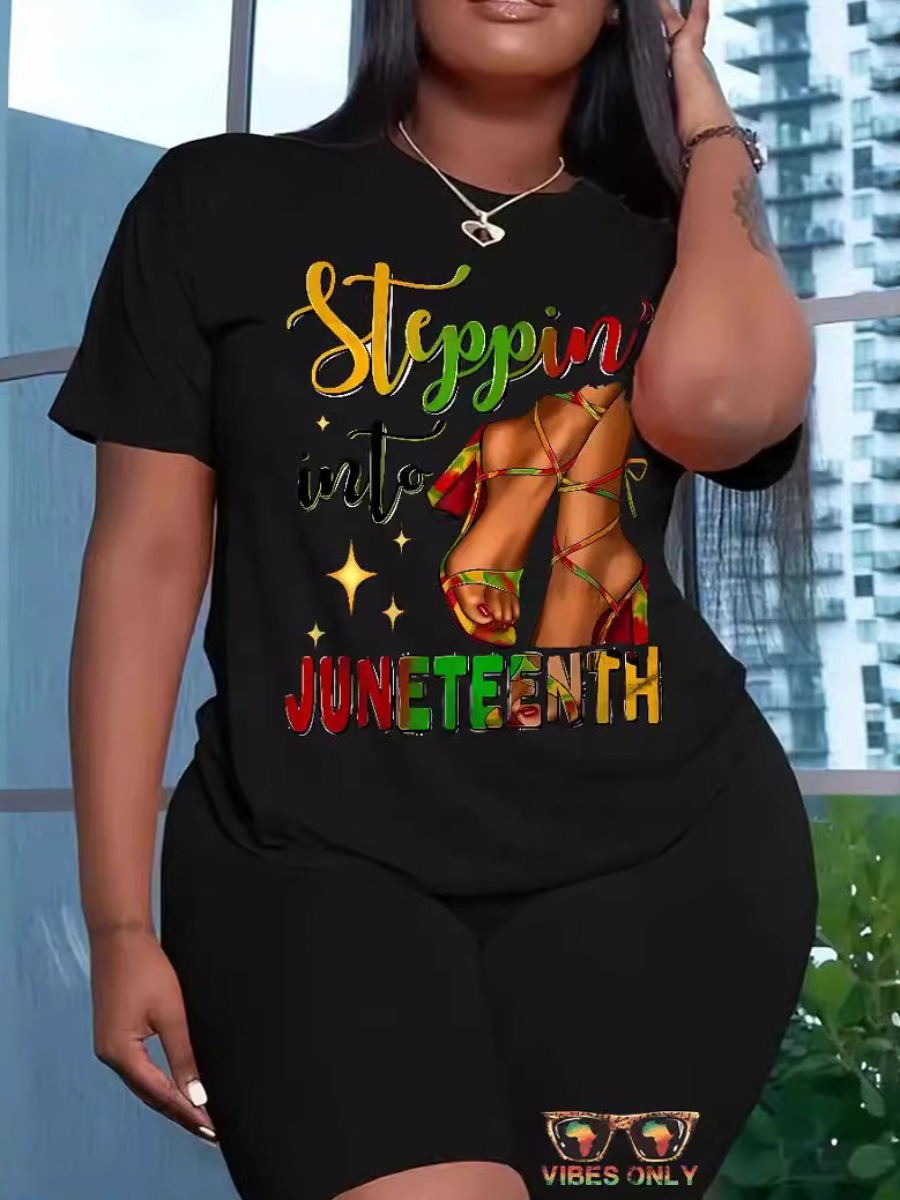 LW Plus Size Juneteenth Star Letter Print Shorts Set