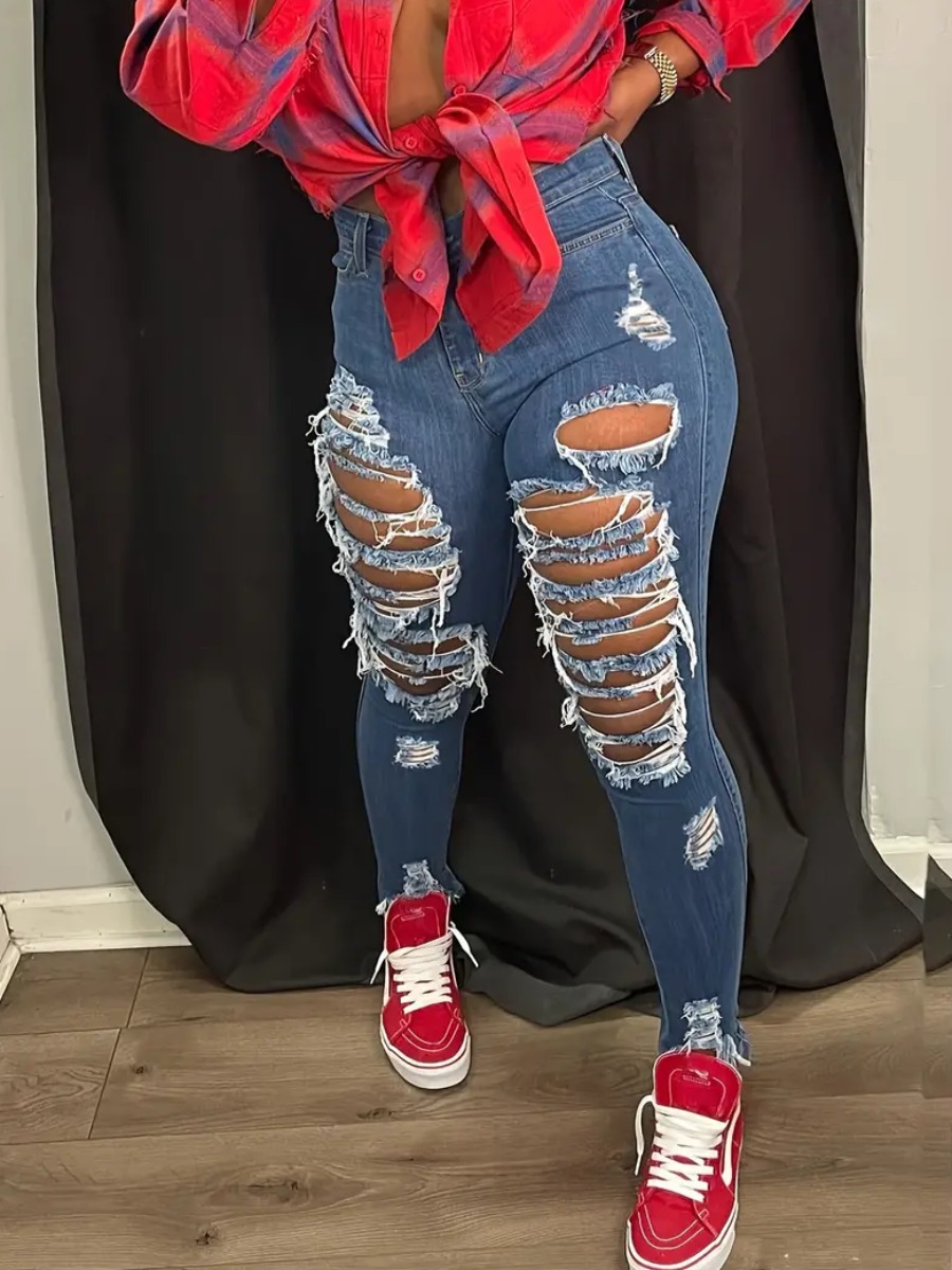 LW High Waist Ripped Stretchy Jeans