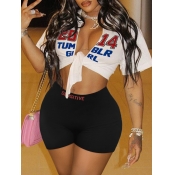 LW Letter Print Split Front Shorts Set