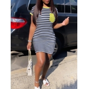 LW Round Neck Striped Bodycon Dress