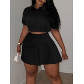 LW BASICS Plus Size Crop Top Button Design Skirt S
