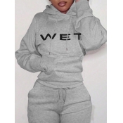 LW BASICS Letter Print Kangaroo Pocket Hoodie