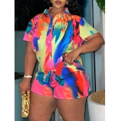 LW BASICS Plus Size Shirt Tie Dye Shorts Set
