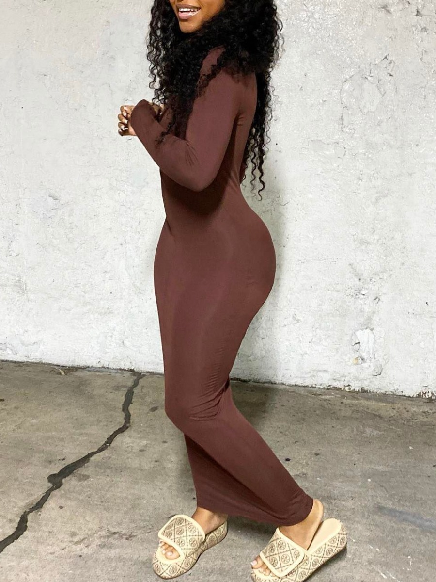 LW BASICS None Solid Color Maxi Dress