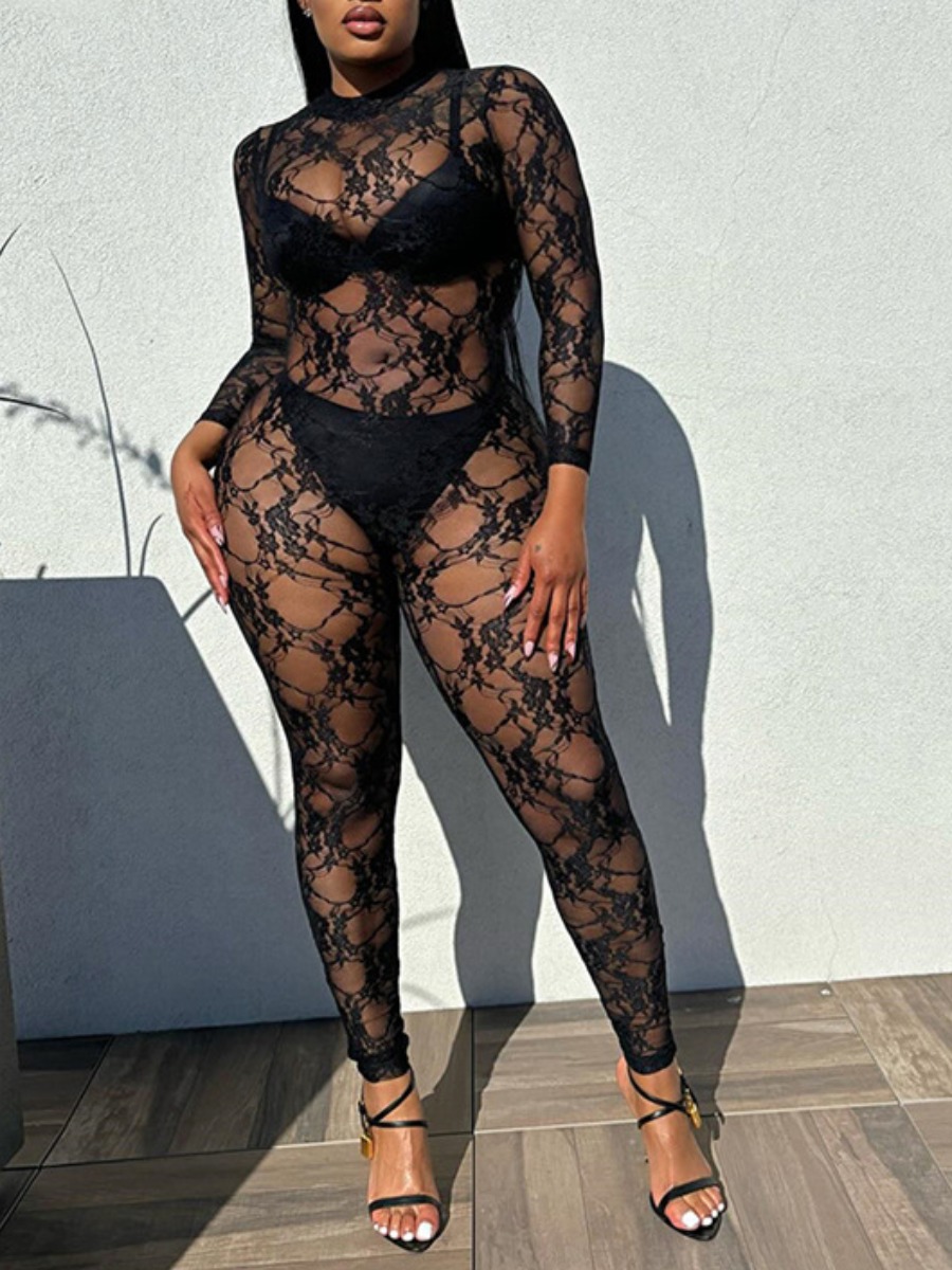 LW SXY See Through Floral Jumpsuit