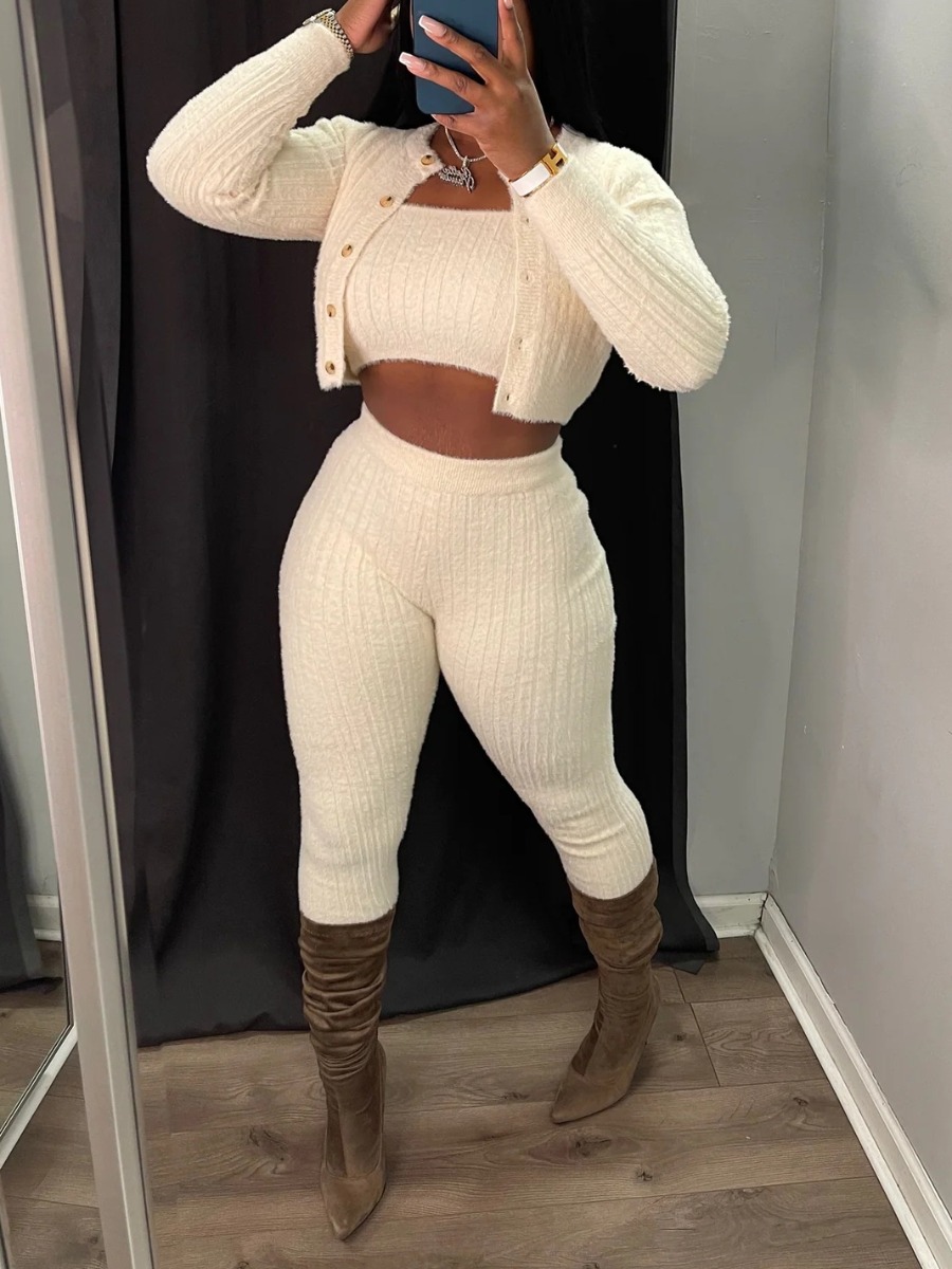LW BASICS Solid Color Two-piece Pants Set
