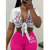 LW Graffiti Letter Print Split Front Bandage Desig