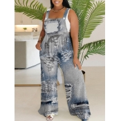 LW Plus Size Ripped Print Wide Leg Overall Jumpsui