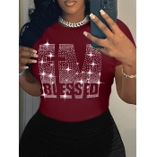 LW Plus Size Rhinestone Blessed Letter T-shirt