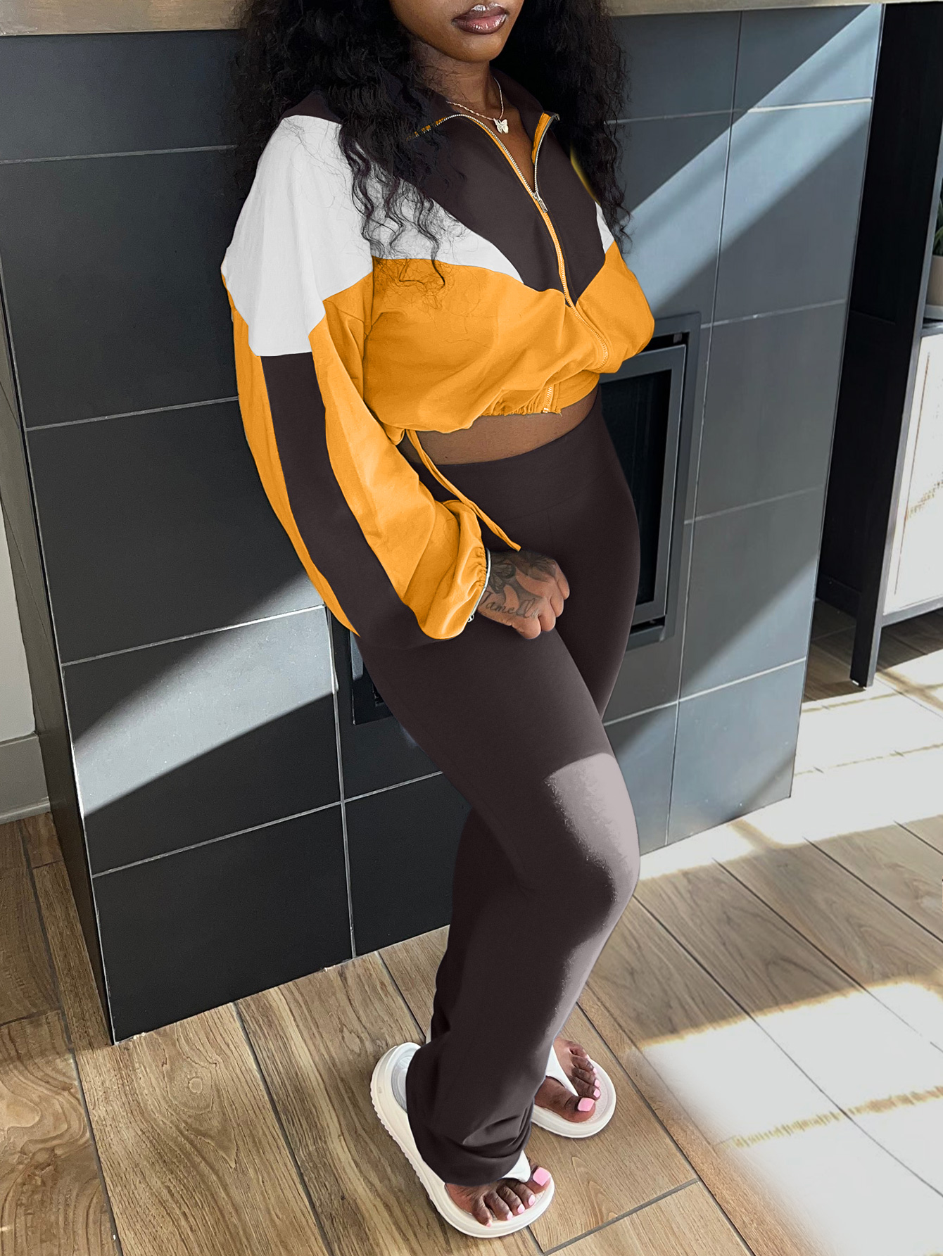LW Patchwork Color Block Two-piece Pants Set