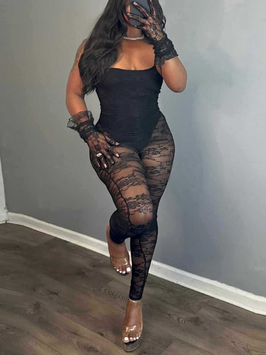 LW SXY Lace Solid Color Jumpsuit