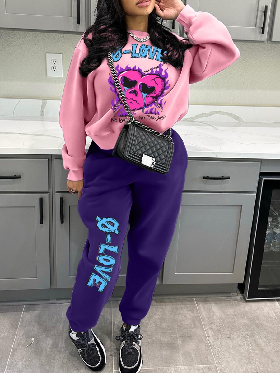 LW Pattern Cartoon Print Two-piece Pants Set