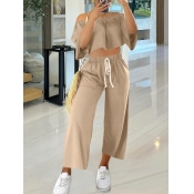 LW Bandage Design Solid Color Two-piece Pants Set