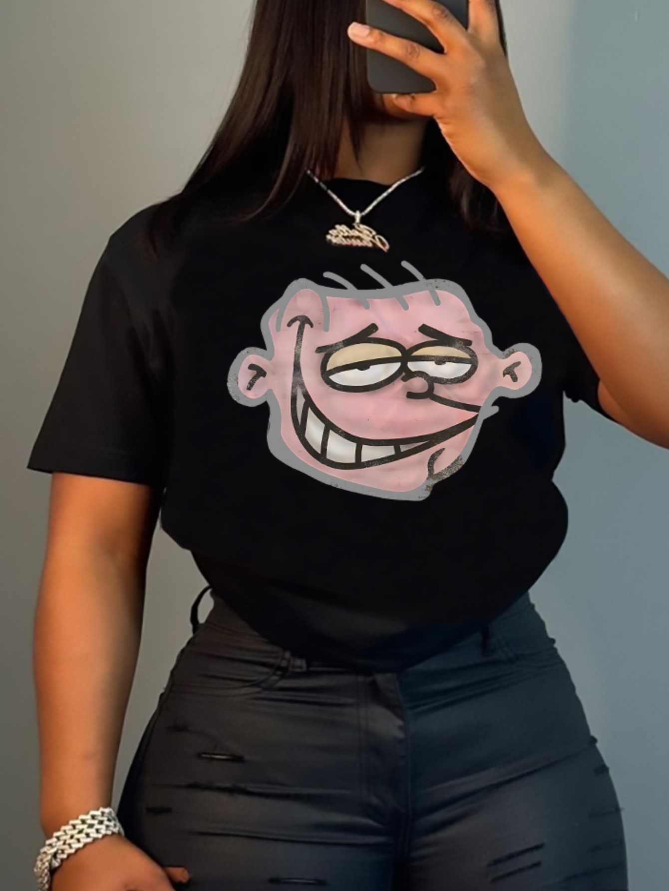LW None Cartoon Print T-shirt