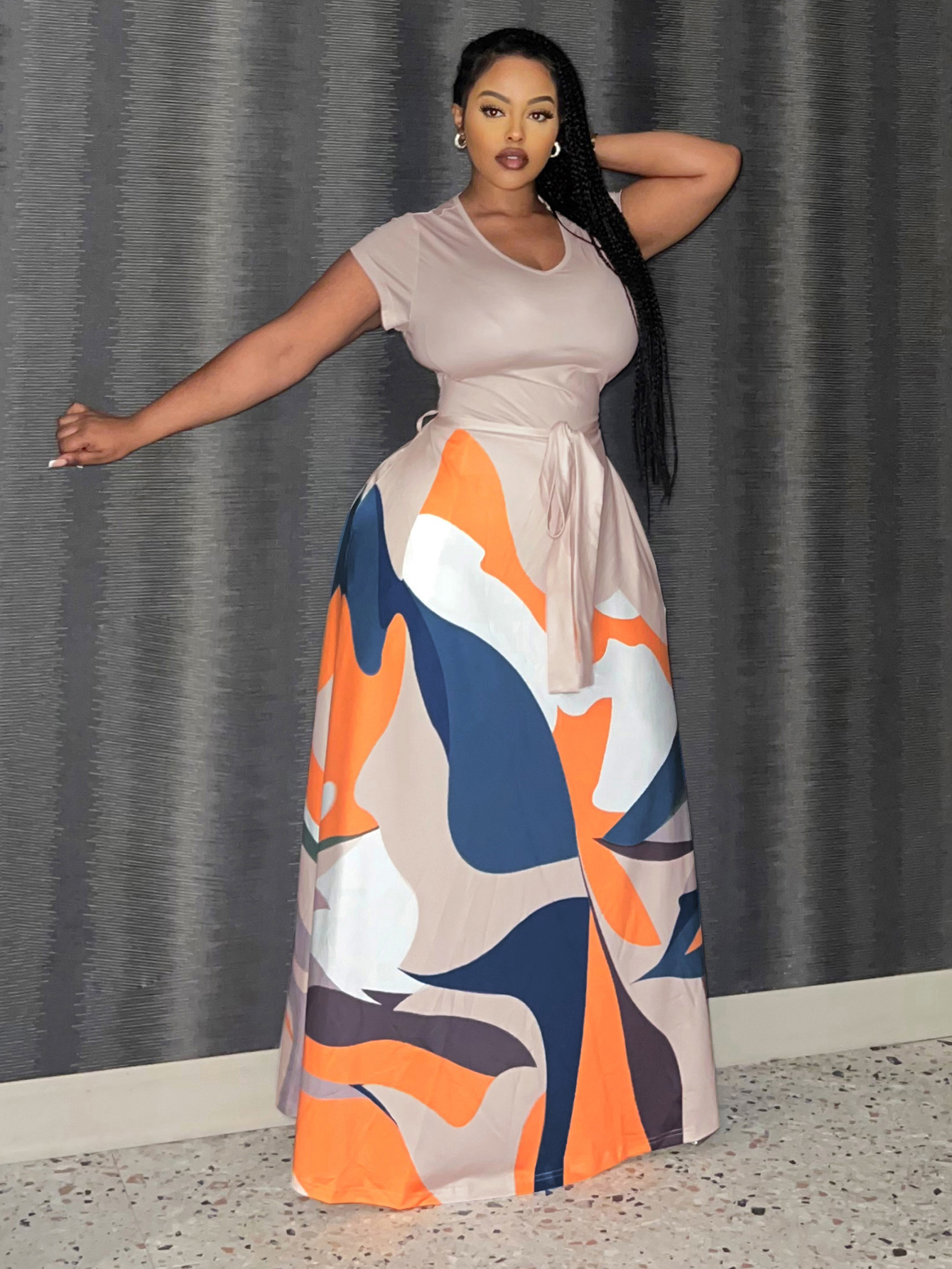 LW BASICS Plus Size Mixed Print Bandage Design A Line Dress