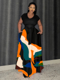 LW BASICS Plus Size Mixed Print Belt Design A Line Dress