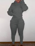 LW Casual Sweat Hooded Collar Lace Up Solid Color Long Sleeve Two-piece Pants Set