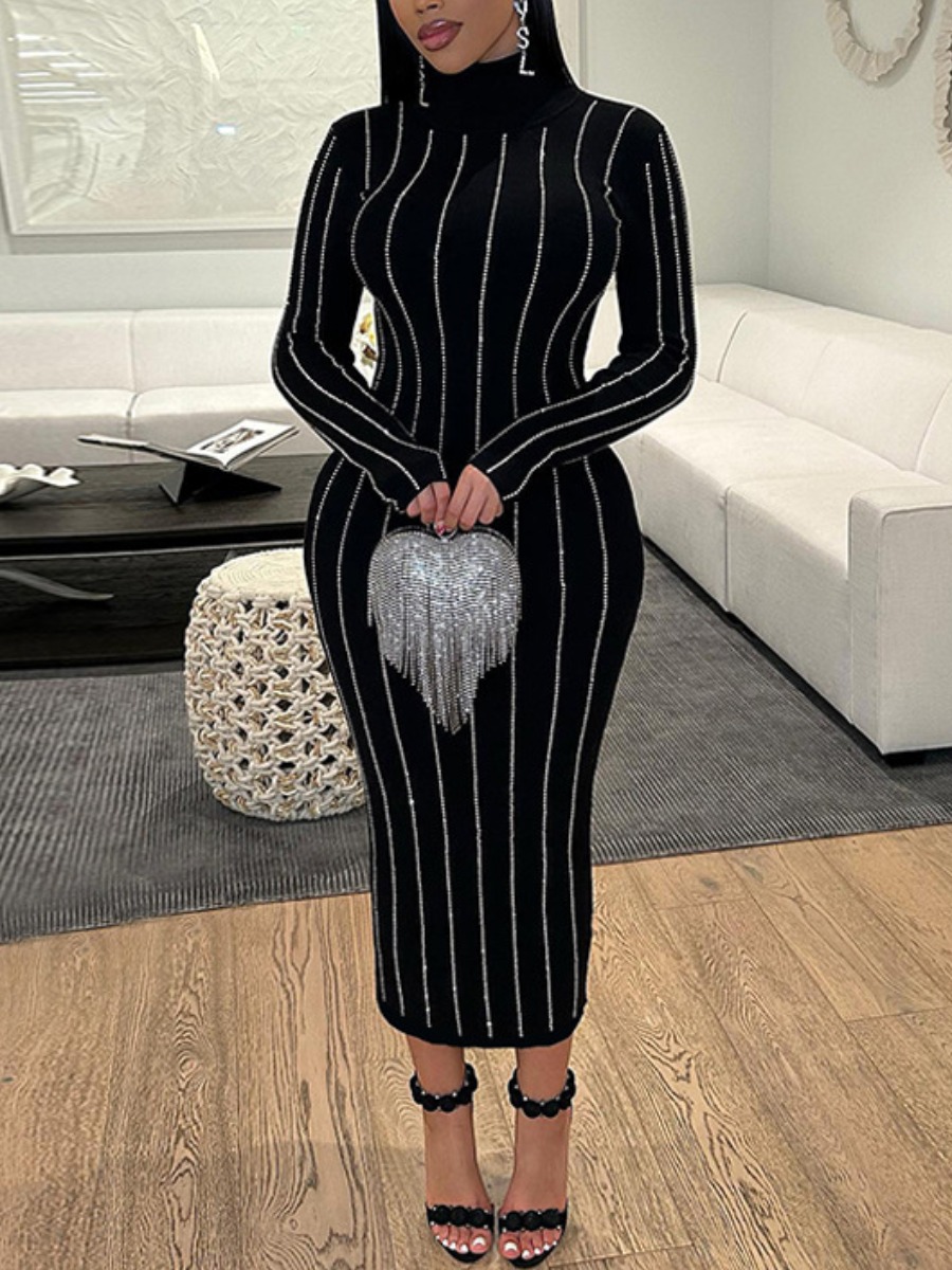 LW Hot Drilling Striped Maxi Dress