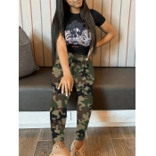 LW Pattern Camo Skull Head Print Money Two-piece P