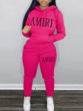 LW Casual Sweat Hooded Collar Pattern Letter Long Sleeve Two-piece Pants Set