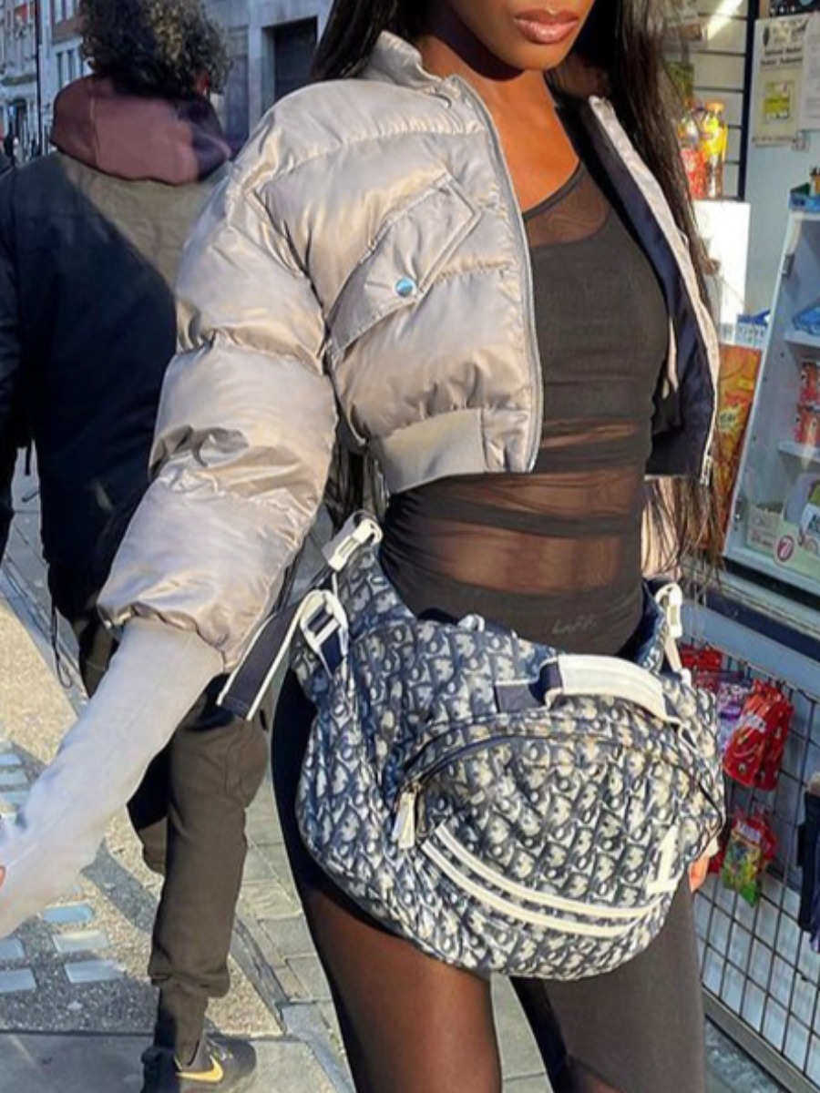 LW Zipper Design Solid Color Down&Parkas