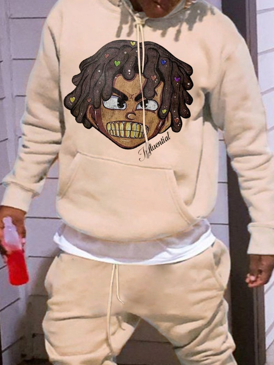 LW Men Pattern Cartoon Print Hoodie