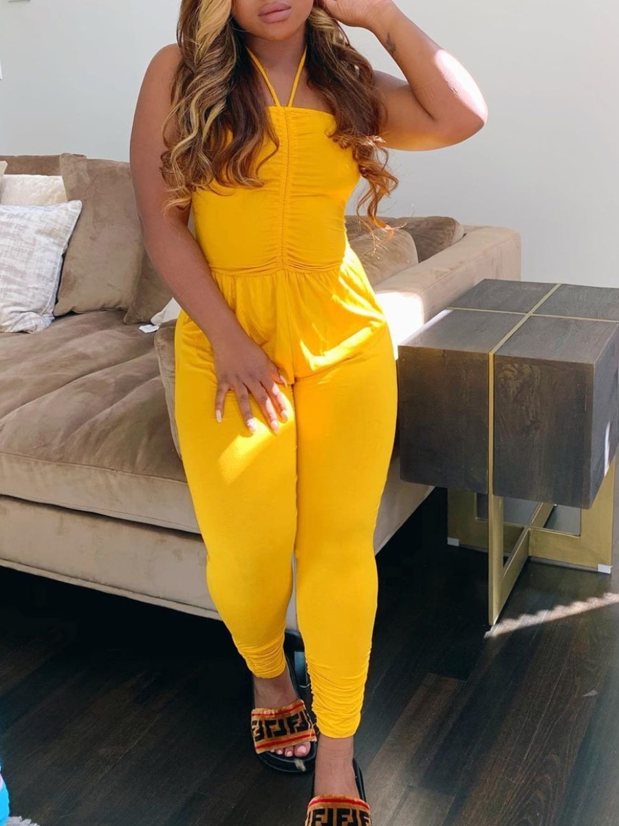 LW Bandage Design Solid Color Jumpsuit