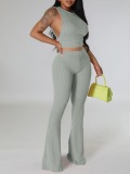 LW BASICS Casual Polyester Round Neck Vests Plain Sleeveless Two-piece Pants Set