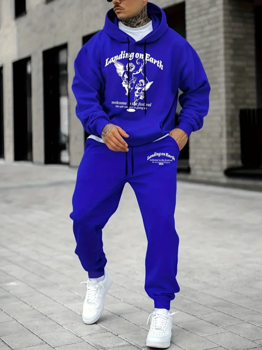 LW Men Pattern Mixed Print Two-piece Pants Set