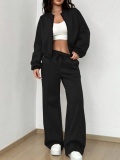 LW Casual Polyester Hooded Collar Zipper Design Solid Color Long Sleeve Two-piece Pants Set
