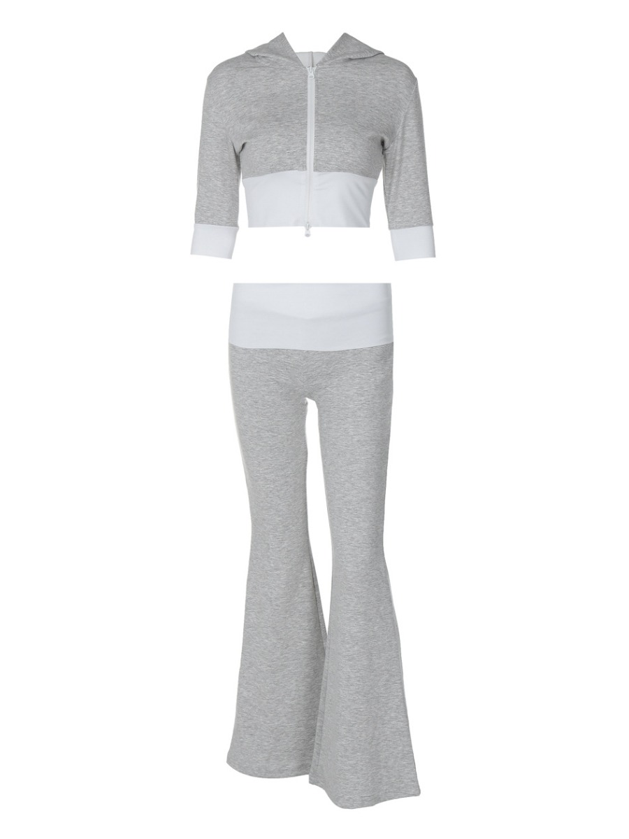 LW BASICS Casual Polyester Hooded Collar Zipper Design Color Contrast Long Sleeve Two-piece Pants Set