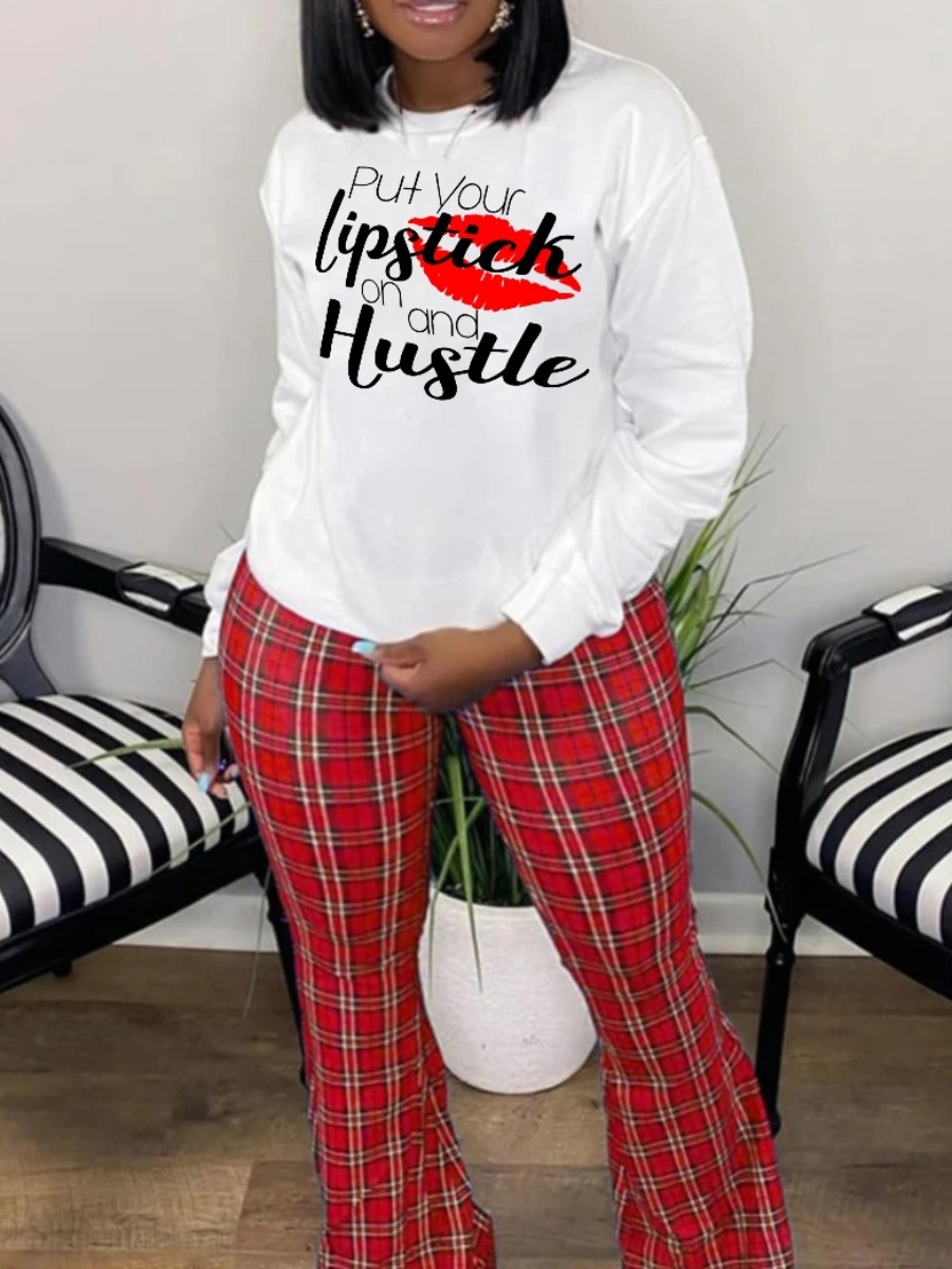 LW Plus Size Pattern Lip Print Letter Sweatshirt&Hoodie 1X