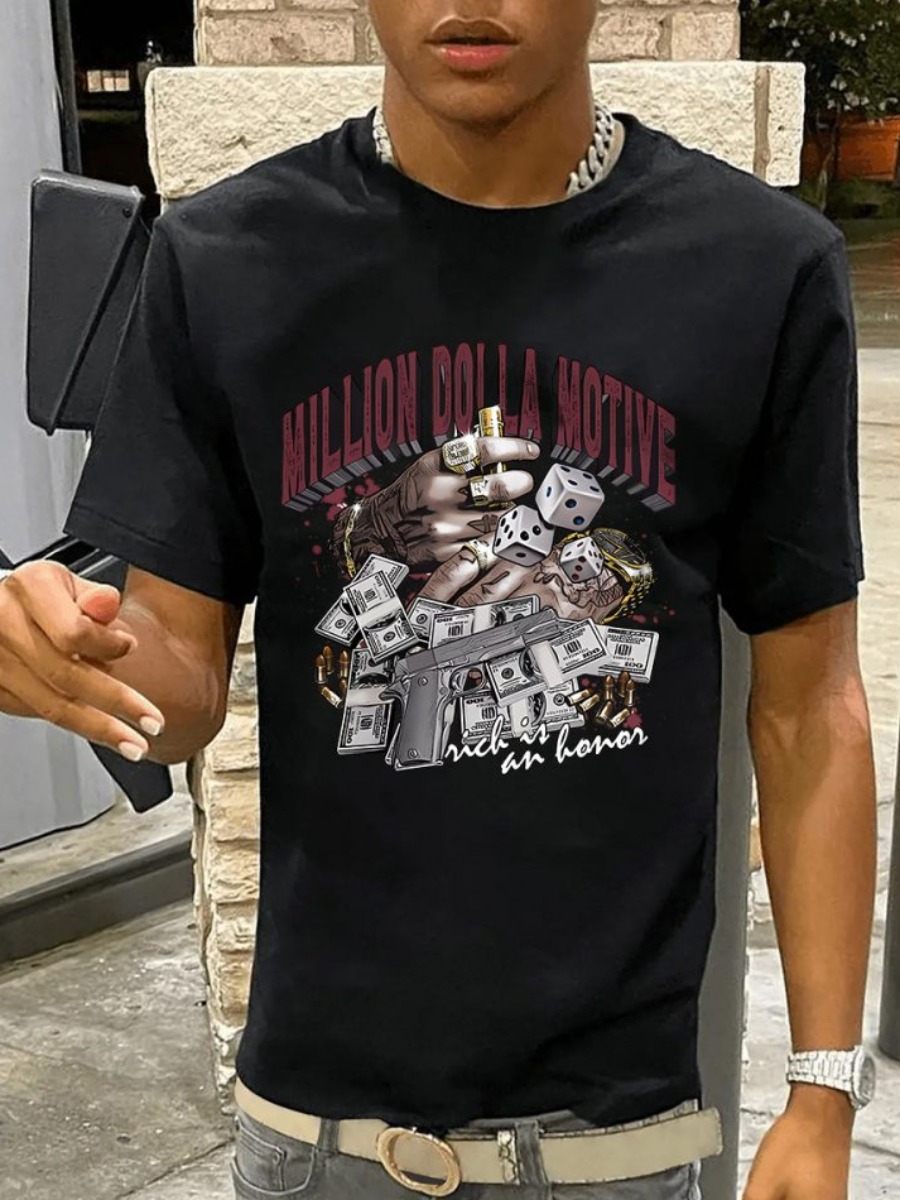 LW Men Pattern Mixed Print Letter T-shirt