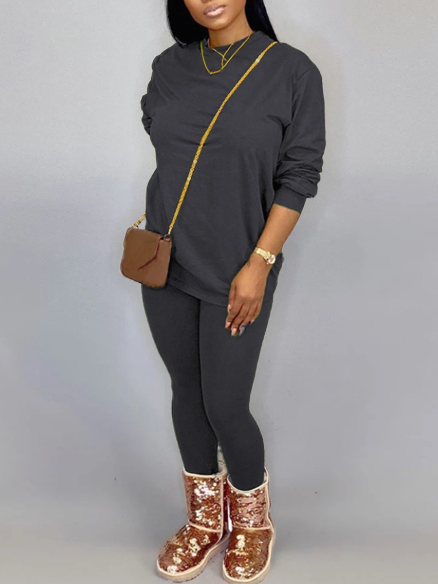LW BASICS Casual Polyester Round Neck Solid Color 