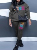 LW Casual Sweat Hooded Collar Pink Letter Long Sleeve Two-piece Pants Set