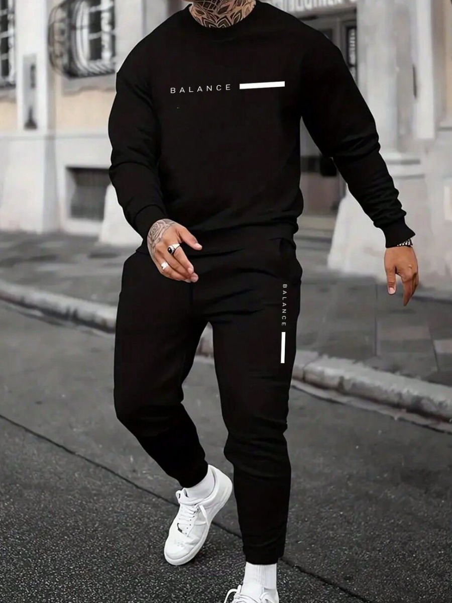 LW Men Pattern Letter Striped Two-piece Pants Set