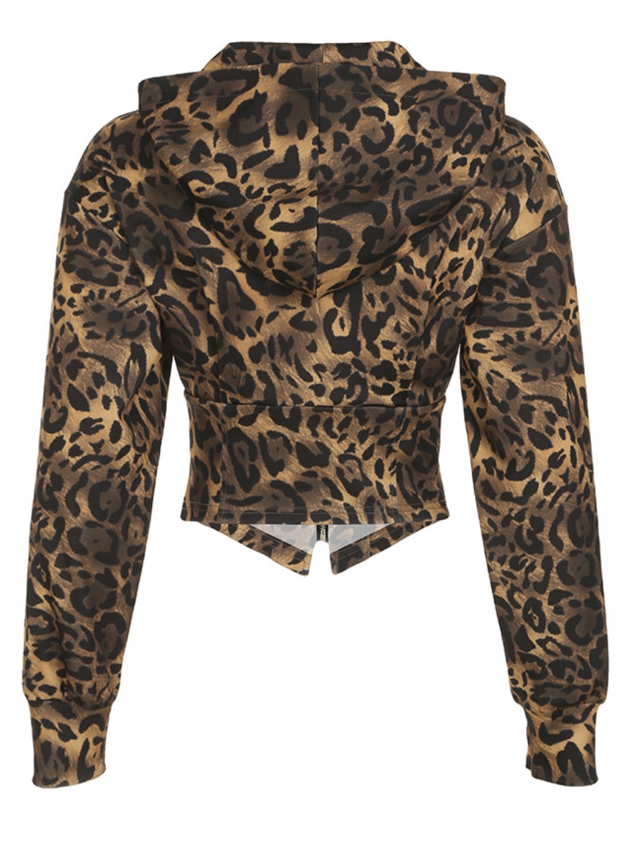 LW Zipper Design Animal Print Leopard Coat&Jacket