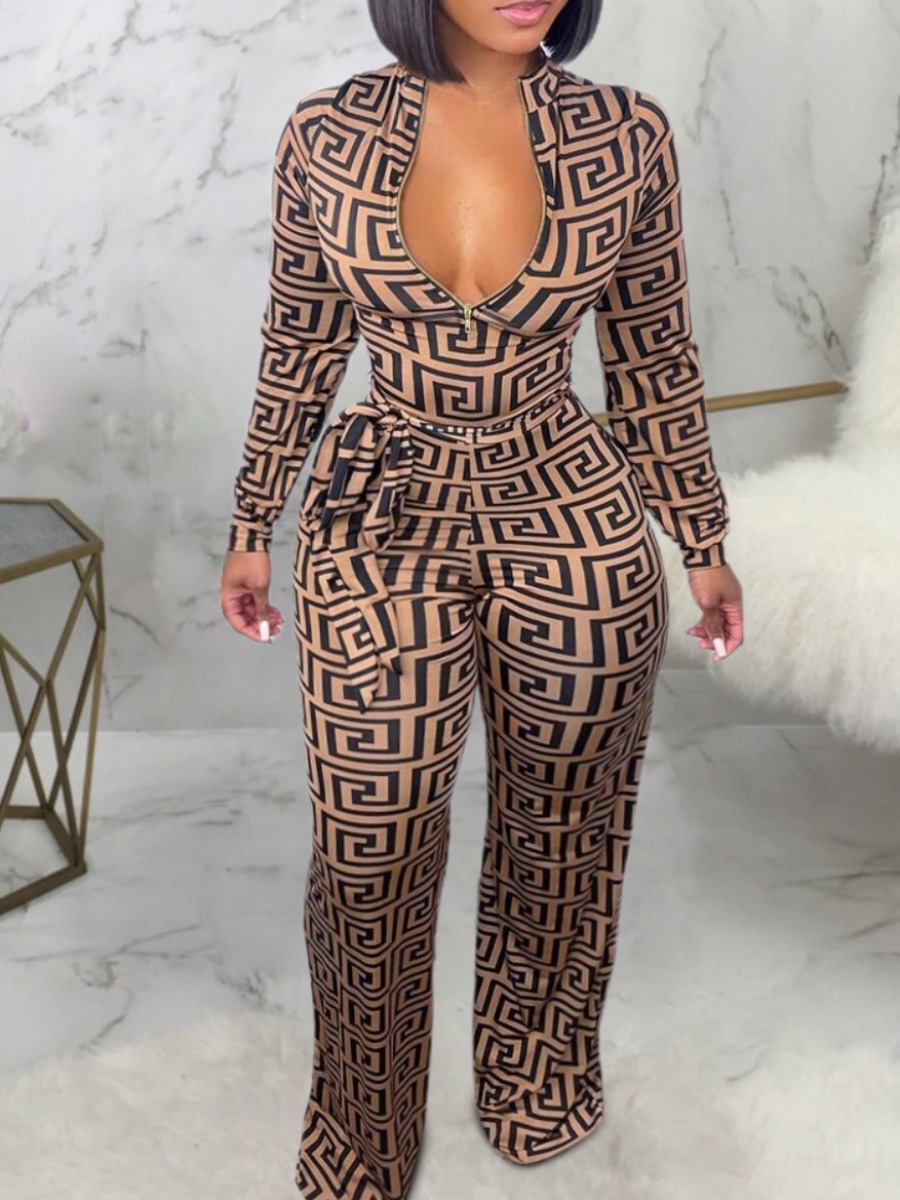 LW Plus Size Bandage Design Geometric Pattern Jumpsuit