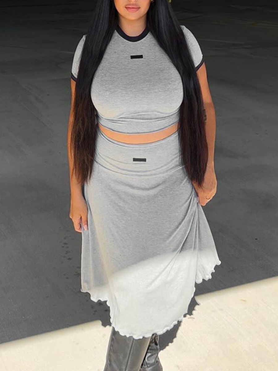 LW BASICS Casual Polyester Round Neck Solid Color 