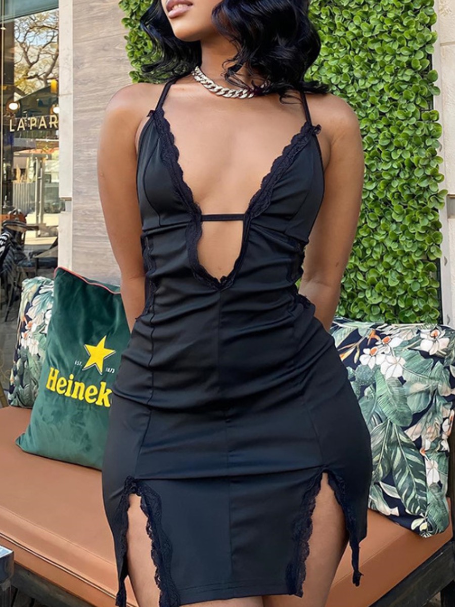 LW Split Solid Color Mini Dress