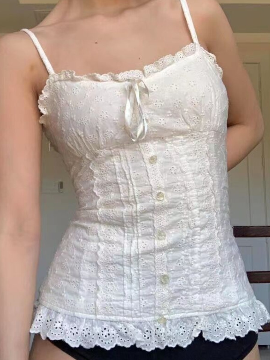 LW Lace Patchwork Solid Color Camisole&Tank Top