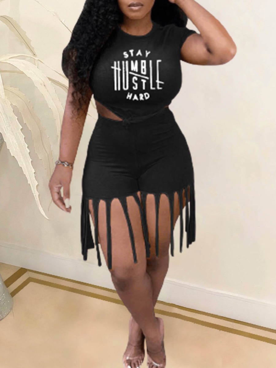 LW Street Polyester Round Neck Tassel Design Lette