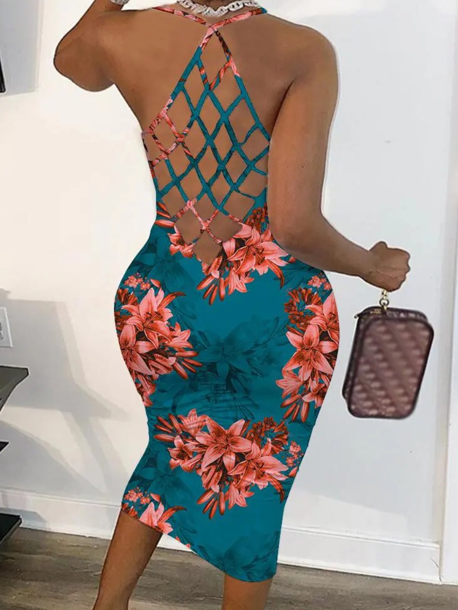 LW Backless Floral Midi Dress