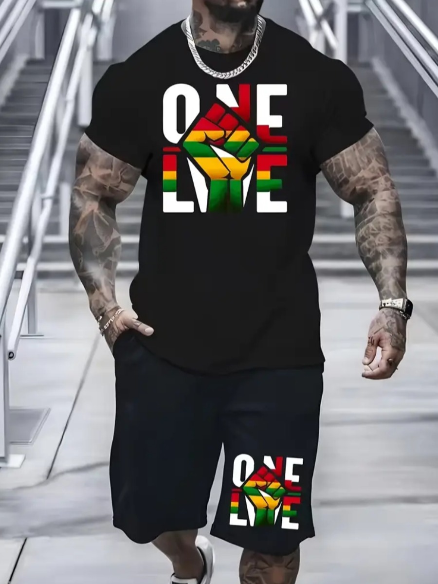 LW Men Pattern Letter Two-piece Shorts Set