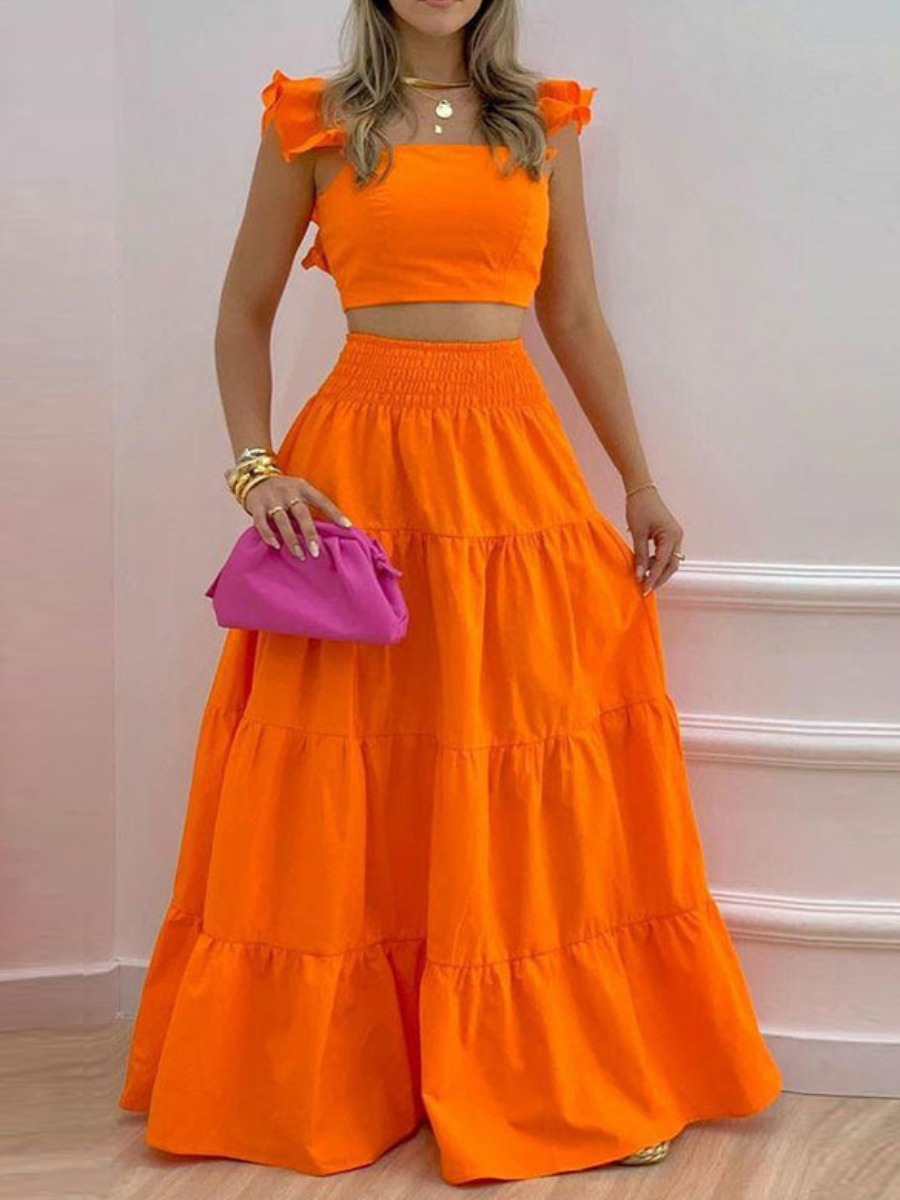 LW Vacation Polyester Square Collar Solid Color Sl