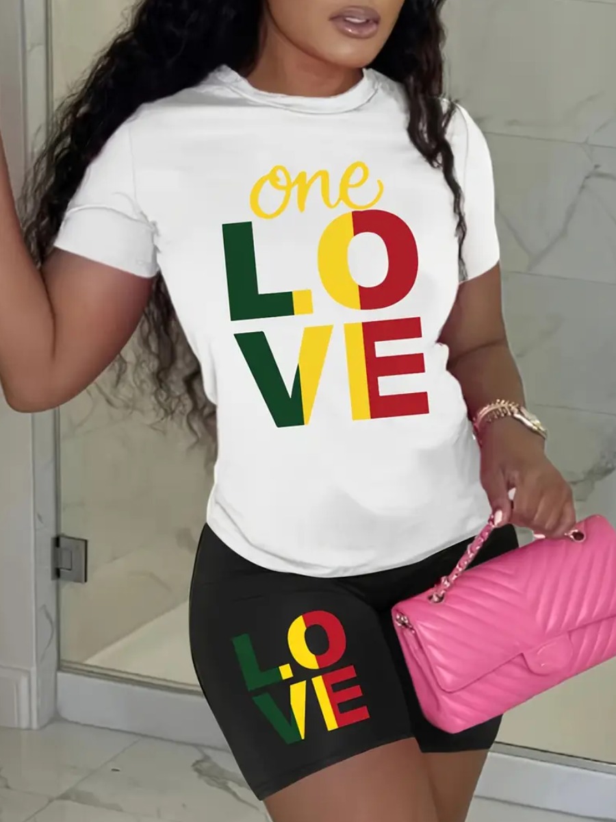 LW Casual Polyester Round Neck Pattern Letter Shor
