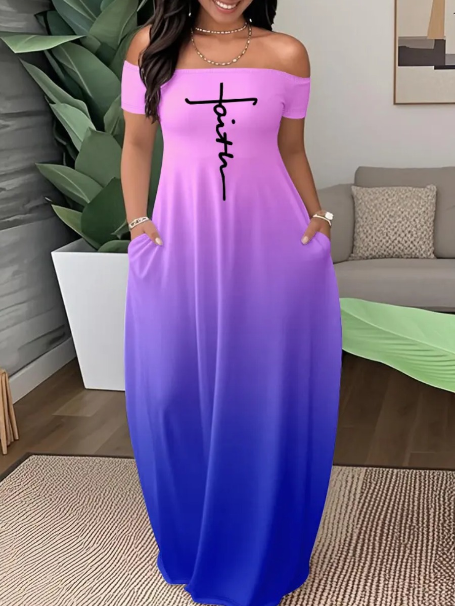 LW Plus Size Pattern Letter Positioning Gradient Dress